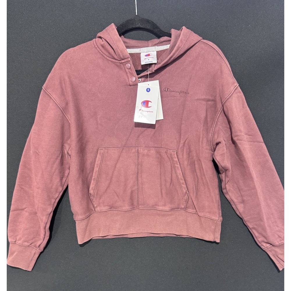 CHAMPION Snap Pullover Hoodie w/ Pockets Medium Ruby Size Small Womens